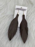 Large Leather Fringe Feather Shimmery Brown