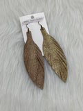 Large Leather Fringe Feather Earrings Brassy Gold