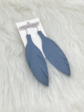 Large Leather Fringe Feather Earrings Dark Silver