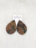 Teardrop Leather Earrings Large Floral