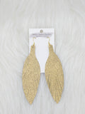 Large Leather Fringe Feather Bright Gold Glitter