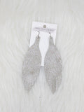 Large Leather Fringe Feather Silver Glitter