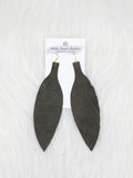 Large Leather Fringe Feather Glitter Olive