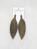 Large Leather Fringe Feather Olive Animal Print