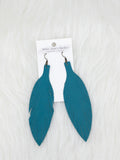 Large Leather Fringe Feather Teal