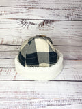 Handmade Upcycled quilt beanie hat black and tan