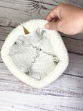 Handmade Upcycled quilt beanie hat black and tan