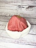 Handmade Upcycled quilt beanie hat coral
