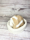 Handmade Upcycled quilt beanie hat tan and cream