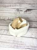 Handmade Upcycled quilt beanie hat tan and cream