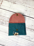 Vintage fabric pocket snap wallet green floral