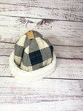 Handmade Upcycled quilt beanie hat black and tan