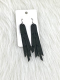 Layered Fringe Leather Earrings Olive Green
