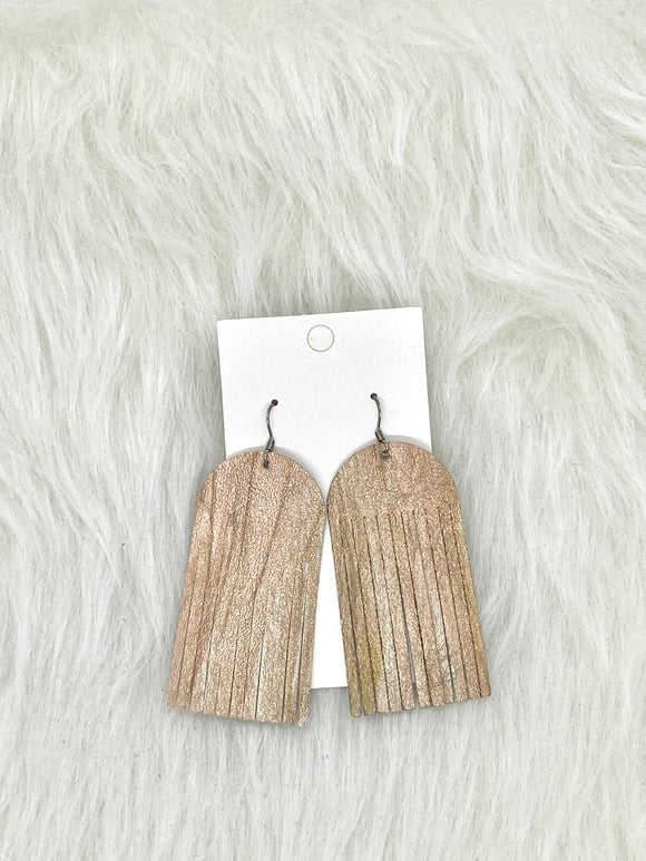 Round top Fringe Leather Earrings