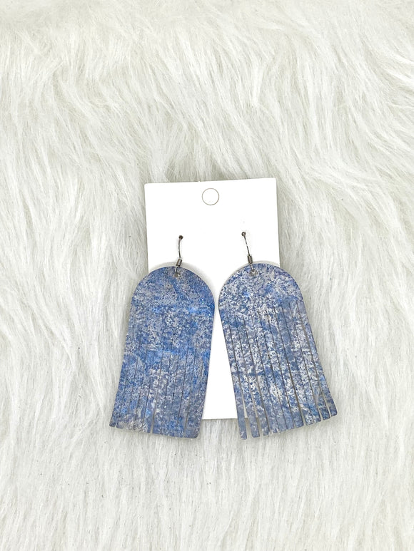 Round top Fringe Leather Earrings