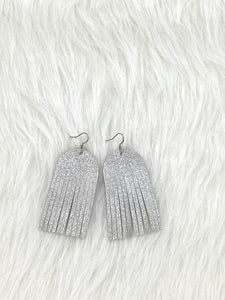 Round top Fringe Leather Earrings Silver