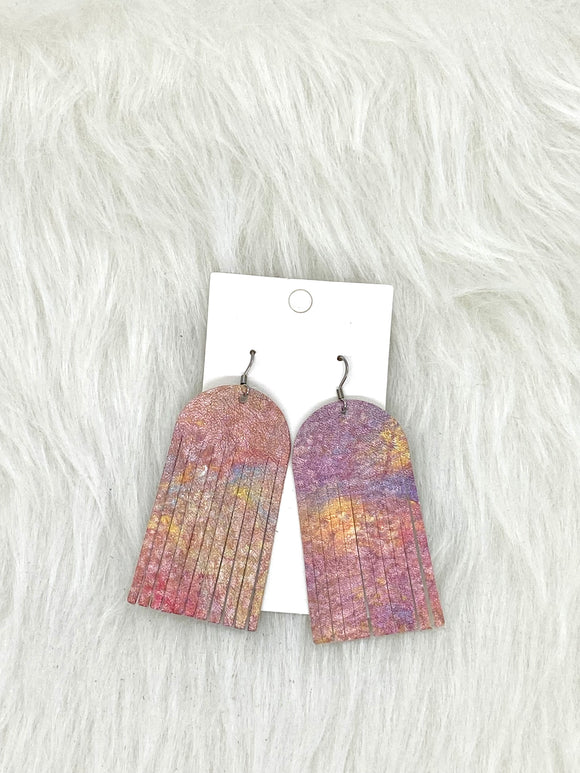 Round top Fringe Leather Earrings