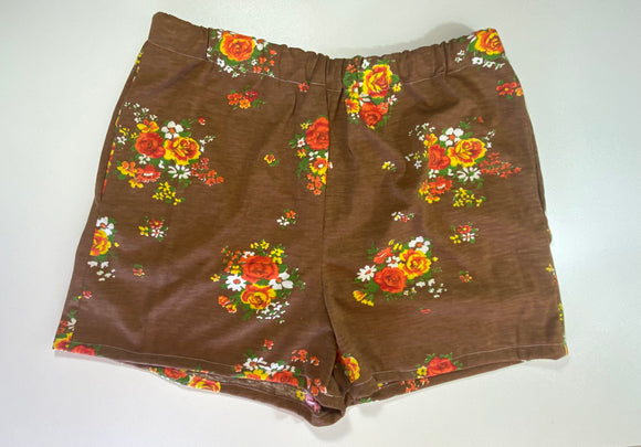 Brown Floral Knit Shorts