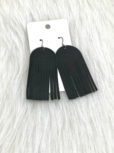 Round top Fringe Leather Earrings Olive
