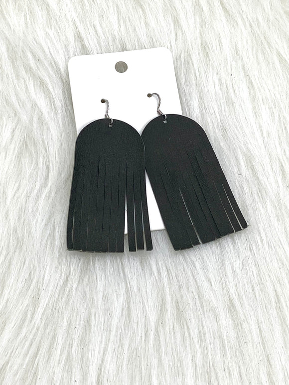 Round top Fringe Leather Earrings Olive