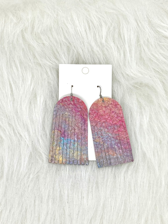 Round top Fringe Leather Earrings