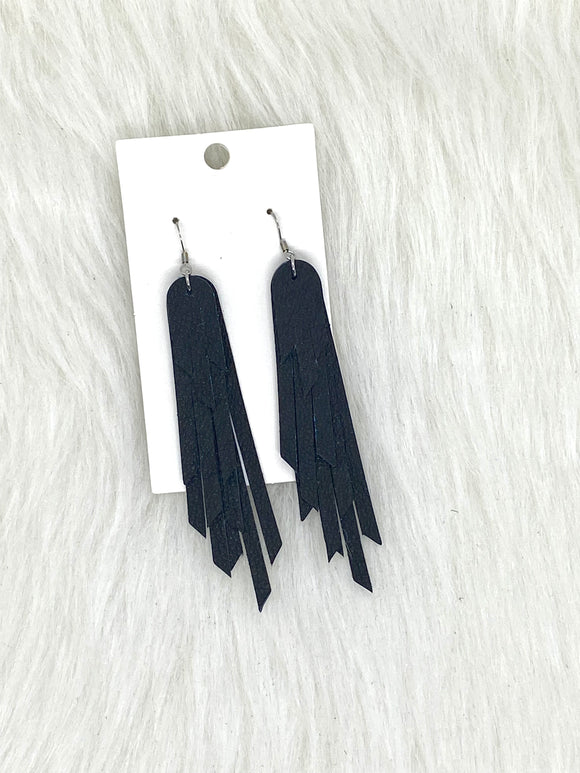 Layered Fringe Leather Earrings Black