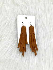 Layered Fringe Leather Earrings Textured Brown