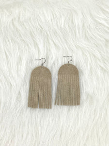 Round top Fringe Leather Earrings Tan Suede