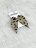 Petal Leather Earrings Medium Tan Black Print