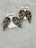 Petal Leather Earrings Medium Tan Black Print