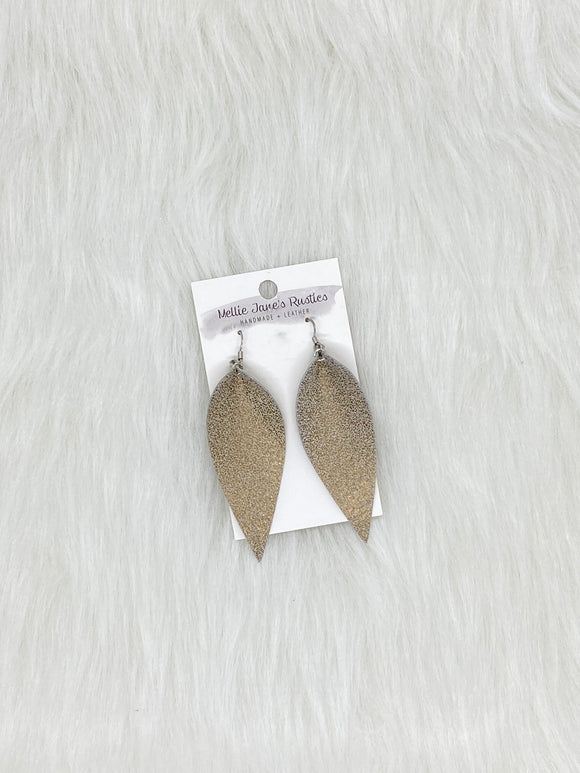 Petal Leather Earrings Small Gold Glitter