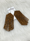 Large Boho Fringe Leather Earrings Leopard Print