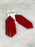 Large Boho Fringe Leather Earrings Red