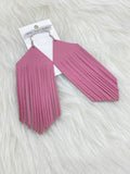 Large Boho Fringe Leather Earrings Pink