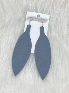 Large Leather Fringe Feather Earrings Grey