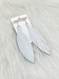 Large Leather Fringe Feather Earrings White