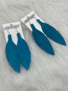 Large Leather Fringe Feather Earrings