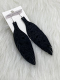 Large Leather Fringe Feather Earrings Black Print