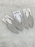 Large Leather Fringe Feather Earrings Shiney Silver