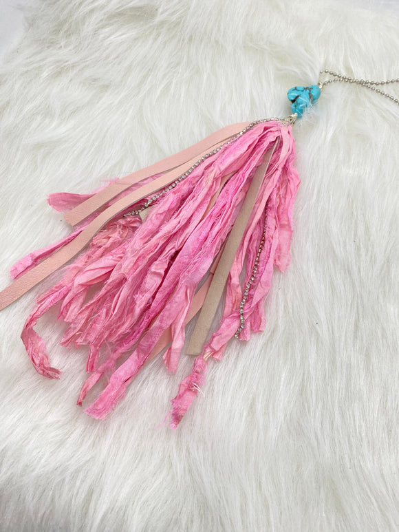 Sari Silk Tassel Necklace Pink