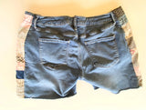 Denim cutoff shorts with quilt patchwork sides