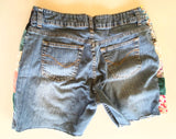 Denim cut off shorts with patchwork boho sides