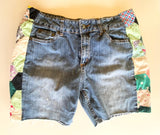 Denim cut off shorts with patchwork boho sides