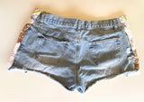 Denim cutoff shorts with quilt patchwork sides