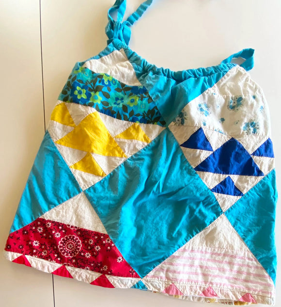 Tank top with adjustable drawstring tie upcycled from quilt