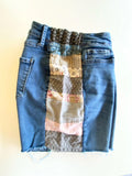 Denim cutoff shorts with quilt patchwork sides