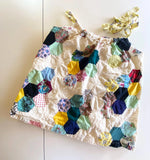 Tank top with adjustable drawstring tie upcycled from quilt