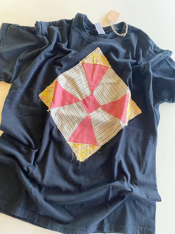 Medium Black Vintage Quilt Block tee