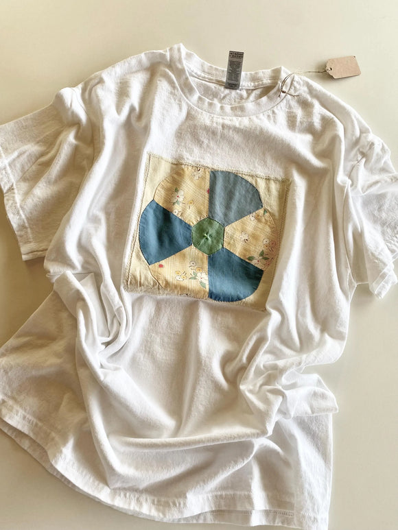 Medium White Vintage Quilt Block tee