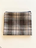 wool zipper pouch with crochet piece